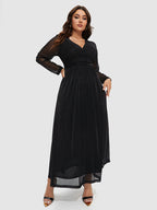 Contrast Mesh Sleeve Elastic Waist Gillter Dress