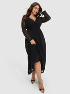 Contrast Mesh Sleeve Elastic Waist Gillter Dress