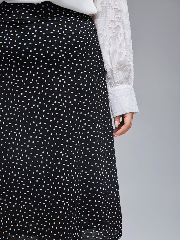Plus Polka Dot Elastic Waist Skirt