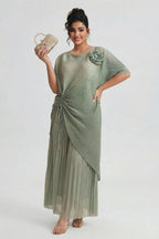 Curveins Plus Size Round Neck Short Sleeve Robe and Wide-Leg Pants Set