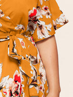 Plus Floral Ruffle Warp Babydoll Blouse