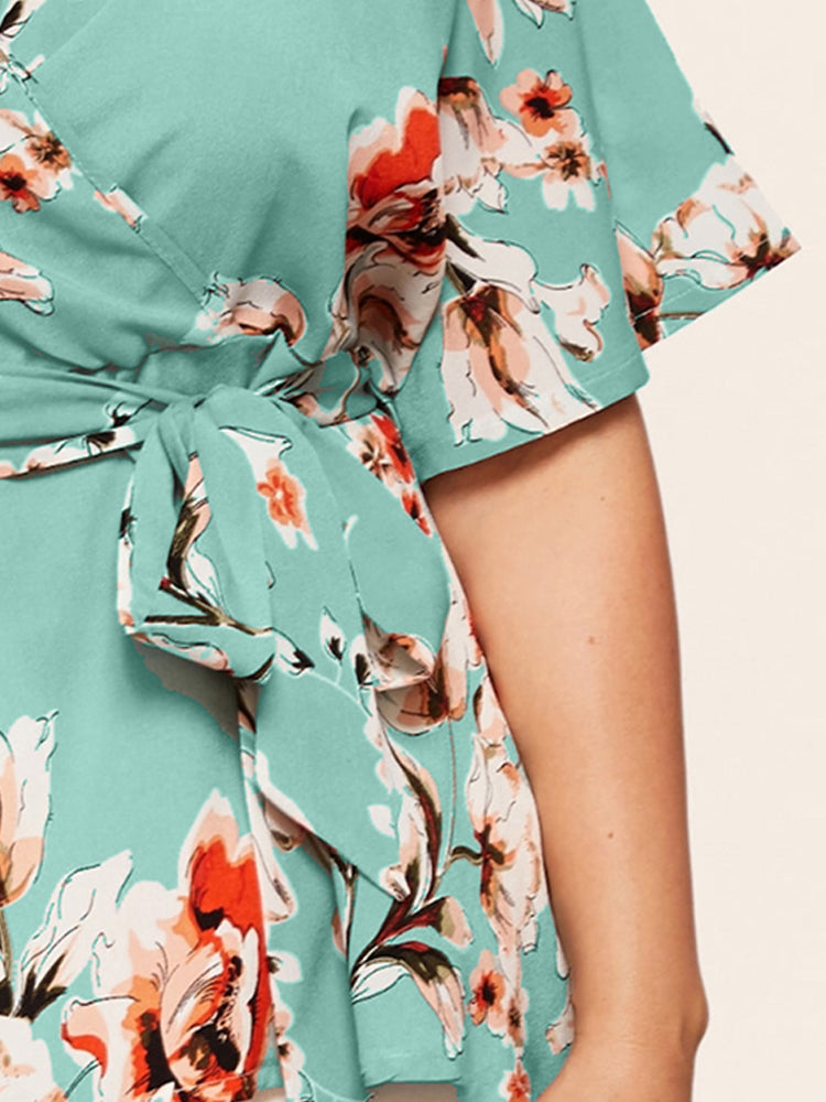 Plus Floral Ruffle Warp Babydoll Blouse