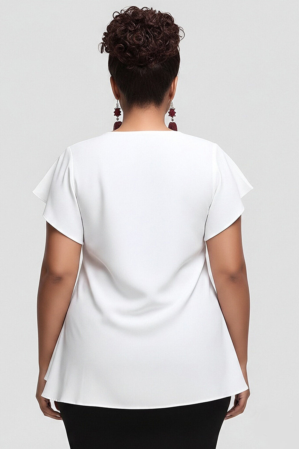 Xpluswear Design Plus Size Daily White Round Neck Short Sleeve Ruffle Tops