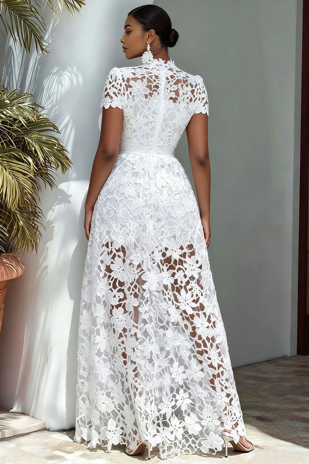 Xpluswear Design Plus Size Vacation White V Neck Short Sleeve Split See Through Maxi Dresses