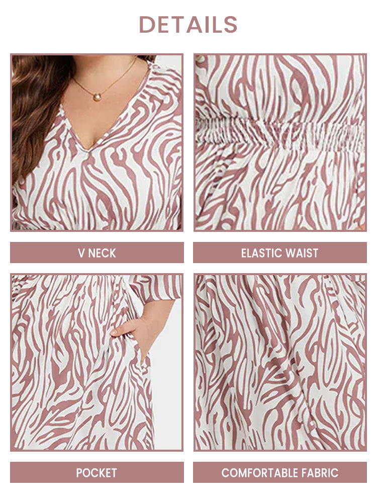 Zebra Striped V-Neck Elastic Waist Pocket Maxi Dress