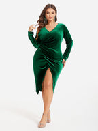 VIP Ruched Side Wrap Velvet Midi Dress