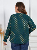 Plus Green Geo Print V-Neck Flounce Sleeve Blouse