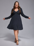 Plus V-Neck Tie Back Ruffle Hem Dress