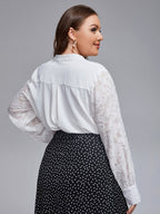 Plus Jacquard Lantern Sleeve V-Neck Blouse