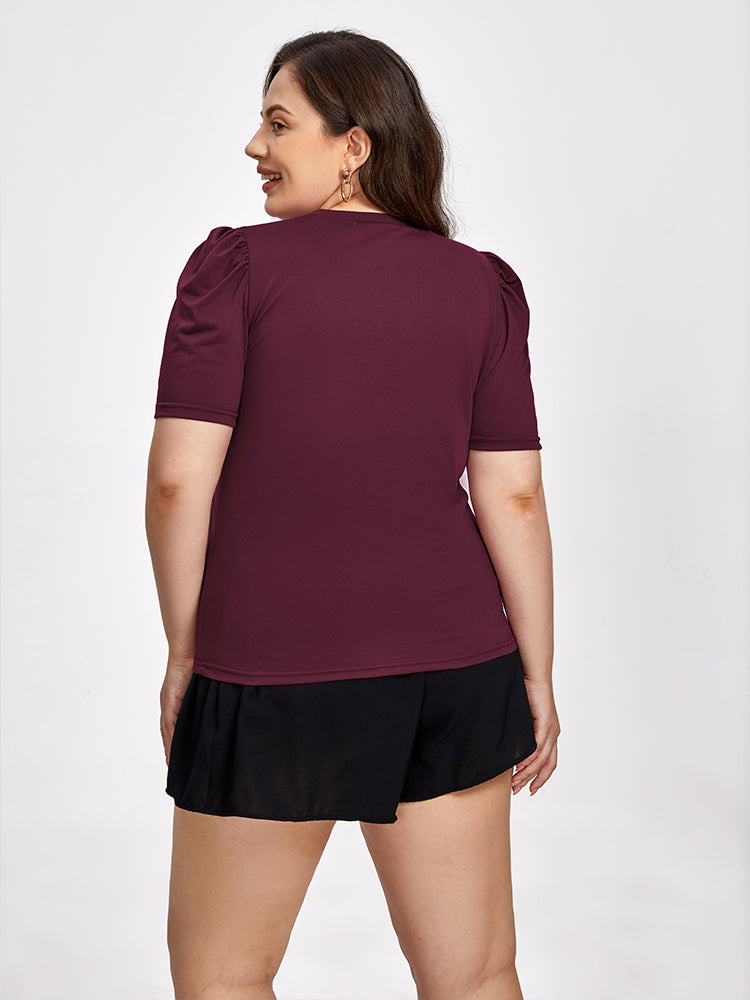 Plus Ruched V-Neck Puff Sleeve Tee