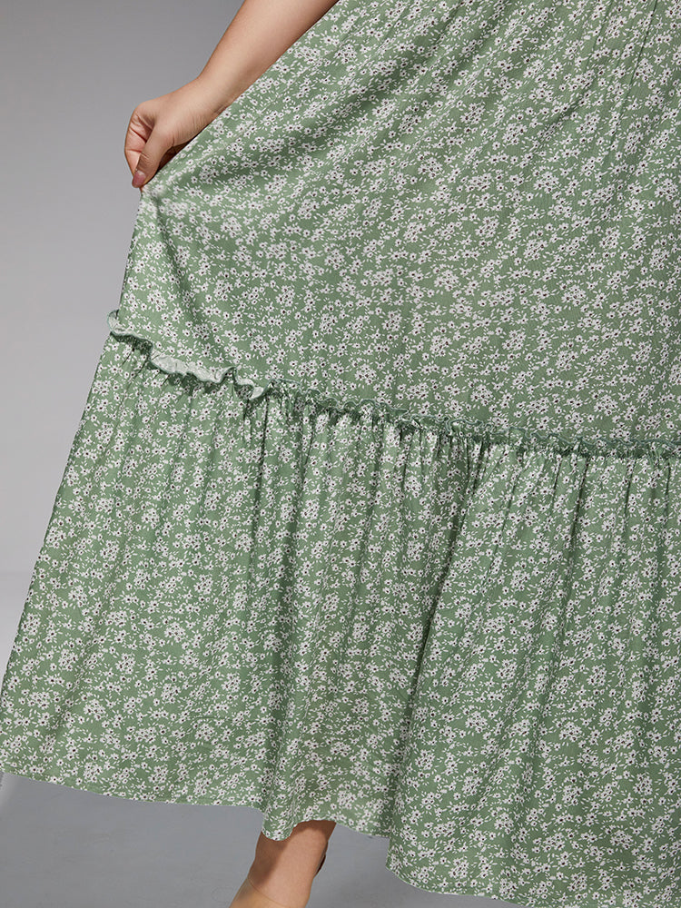 Plus Floral Spaghetti Strap Frill Trim Maxi Dress