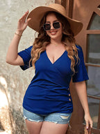 Plus Crisscross V-Neck Button Tee