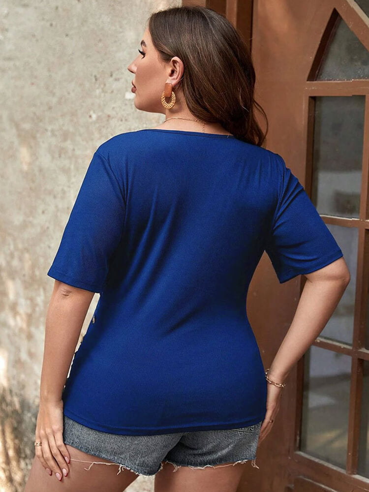 Plus Crisscross V-Neck Button Tee
