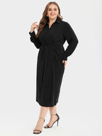 Solid Ruched Shirt Midi Dress