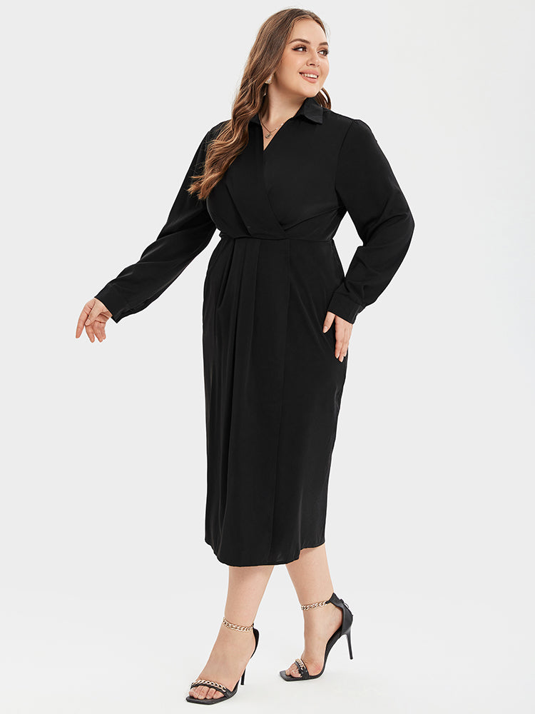 Solid Ruched Shirt Midi Dress