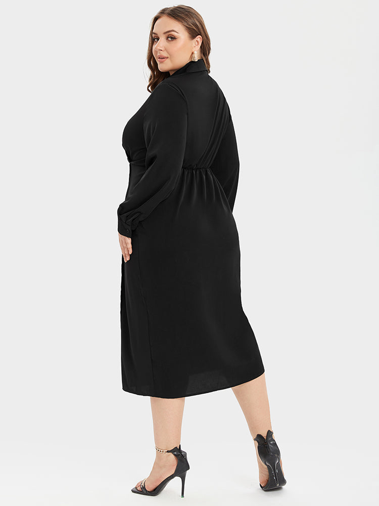 Solid Ruched Shirt Midi Dress