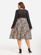 VIP Leopard Print Square Neck Belted Midi Dress