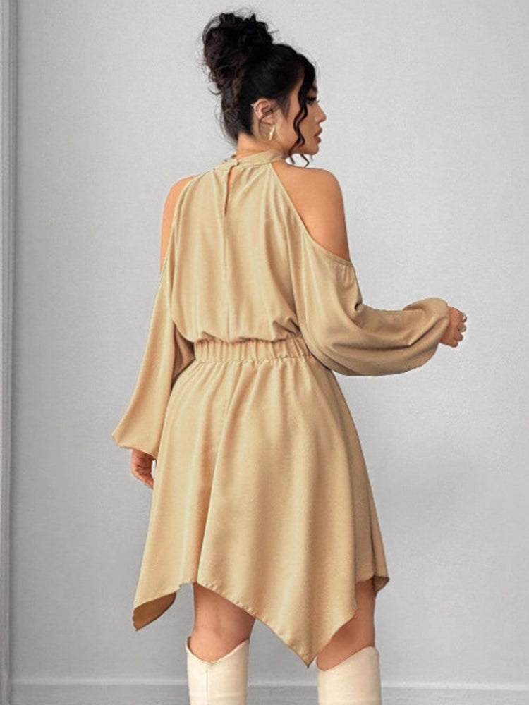 Round Neck Asymmetrical Ruched Drawstring Dress