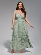 Plus Floral Spaghetti Strap Frill Trim Maxi Dress