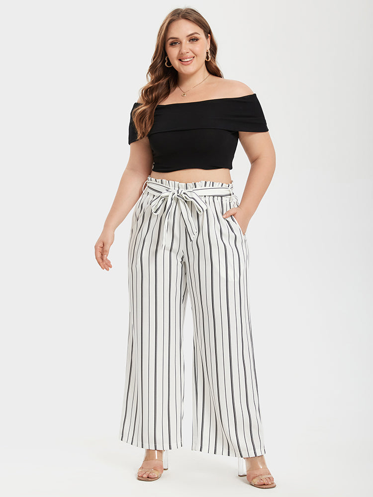 Stripe Wide Leg Belted Pants