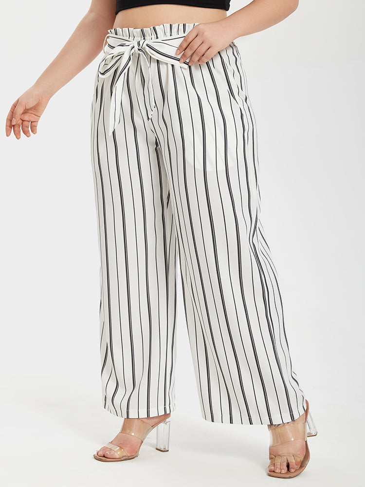Stripe Wide Leg Belted Pants