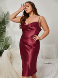 Plus Rose Spaghetti Strap Draped Collar Pajama