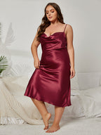 Plus Rose Spaghetti Strap Draped Collar Pajama