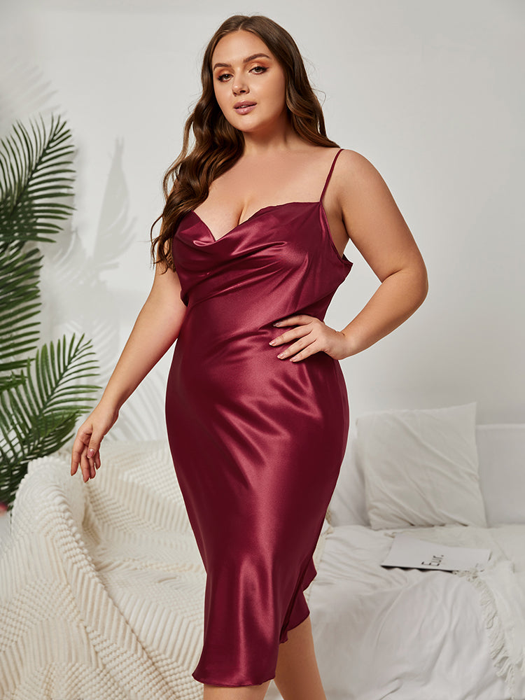 Plus Rose Spaghetti Strap Draped Collar Pajama