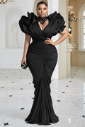 Xpluswear Design Plus Size Formal Black V Neck 3D Elegant Bodycon Maxi Dresses