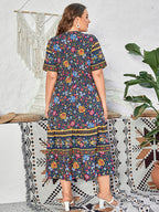 Plus Blue Floral hollow out Tie Front Maxi Dress