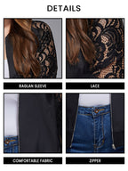 Plus Black Lace Zipper Front Raglan Sleeve Jacket