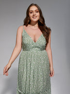 Plus Floral Spaghetti Strap Frill Trim Maxi Dress