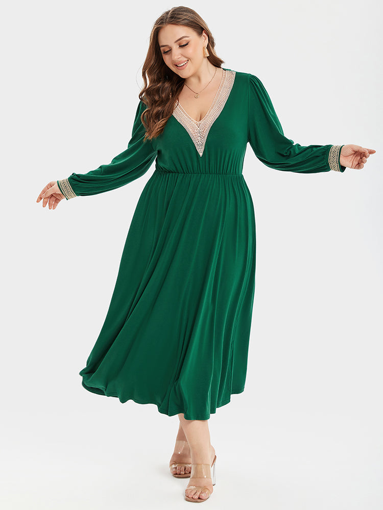 VIP Eyelet Lace V-Neck Ruched Maxi Dress