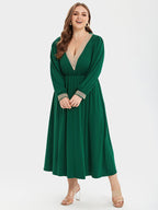 VIP Eyelet Lace V-Neck Ruched Maxi Dress