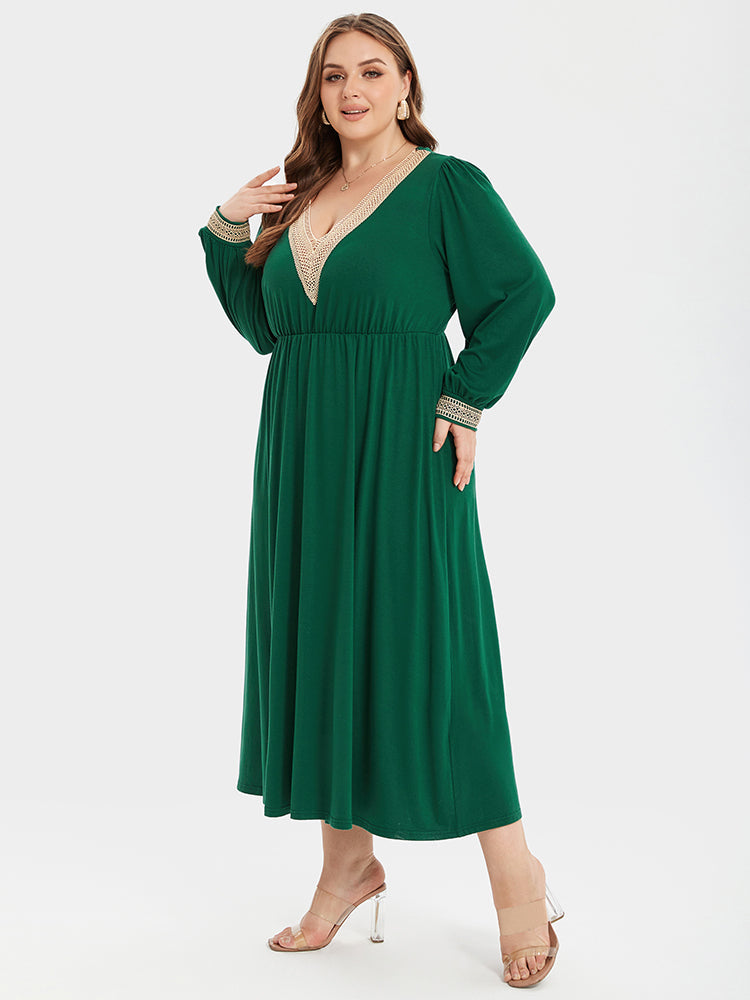 VIP Eyelet Lace V-Neck Ruched Maxi Dress