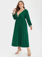 VIP Eyelet Lace V-Neck Ruched Maxi Dress