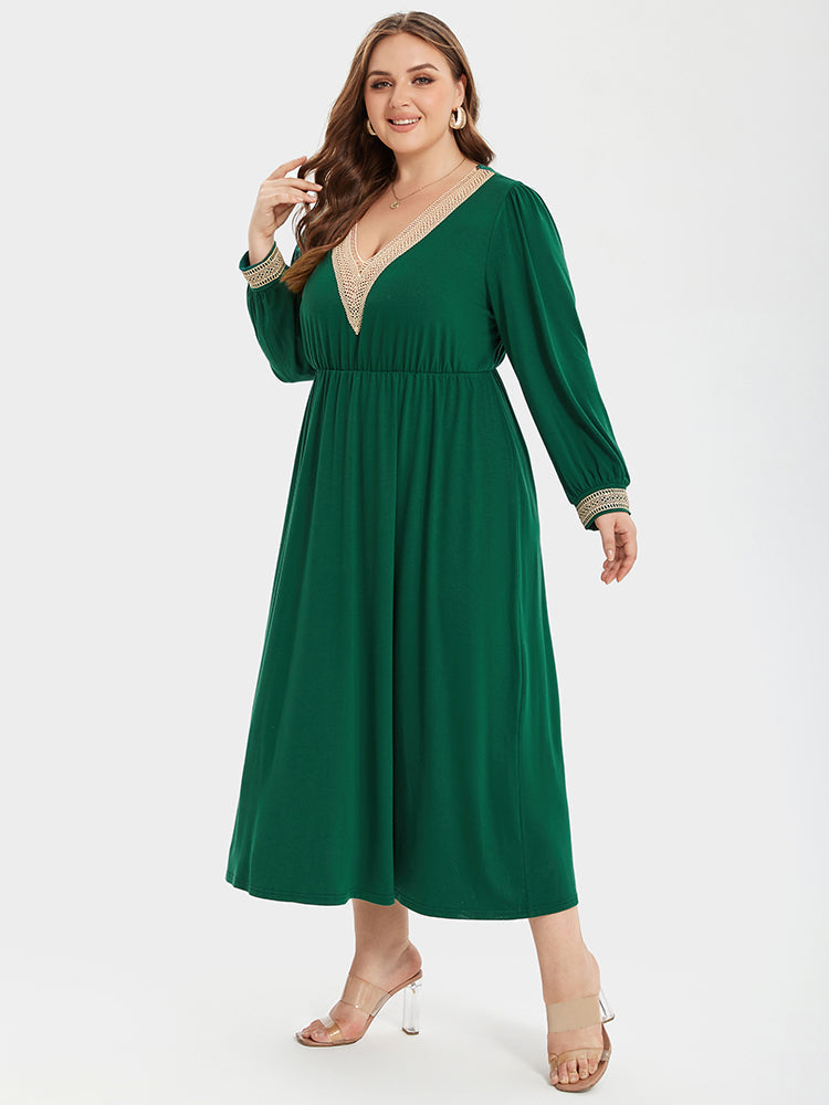 VIP Eyelet Lace V-Neck Ruched Maxi Dress