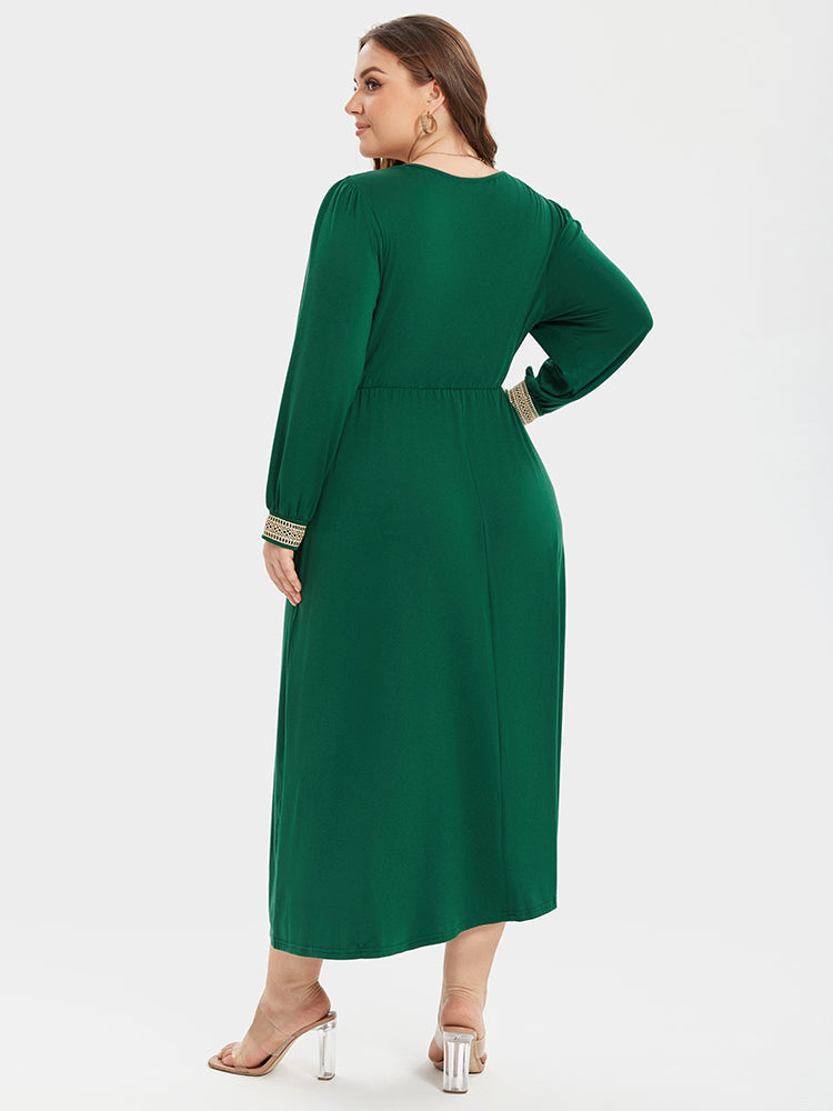 VIP Eyelet Lace V-Neck Ruched Maxi Dress