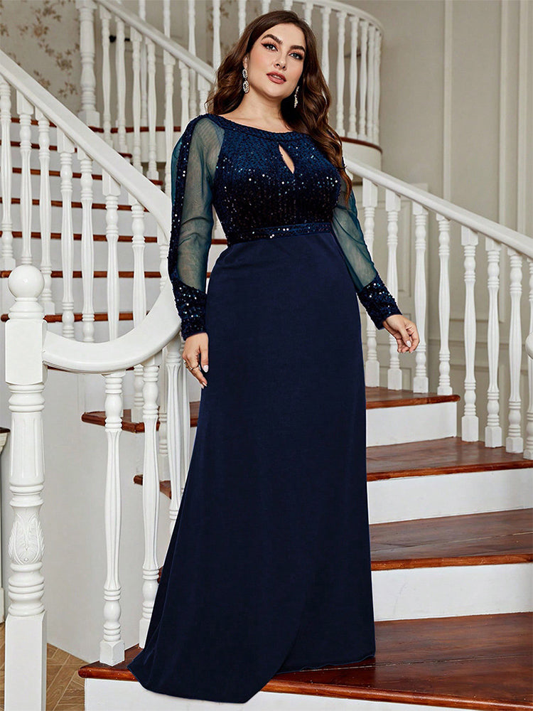 Round Neck Sequin Mesh Dress