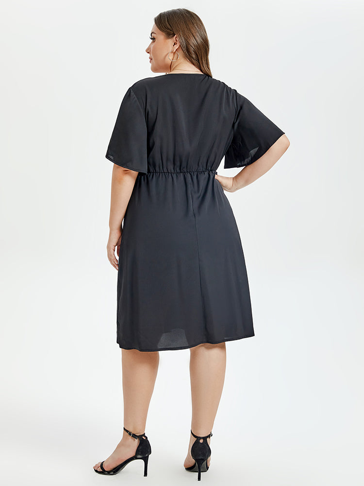 VIP Butterfly Sleeve Ruffle Hem Belted Midi Dress