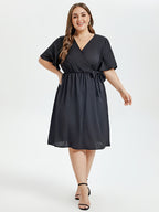 VIP Butterfly Sleeve Ruffle Hem Belted Midi Dress