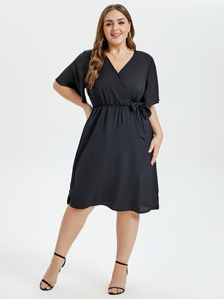 VIP Butterfly Sleeve Ruffle Hem Belted Midi Dress