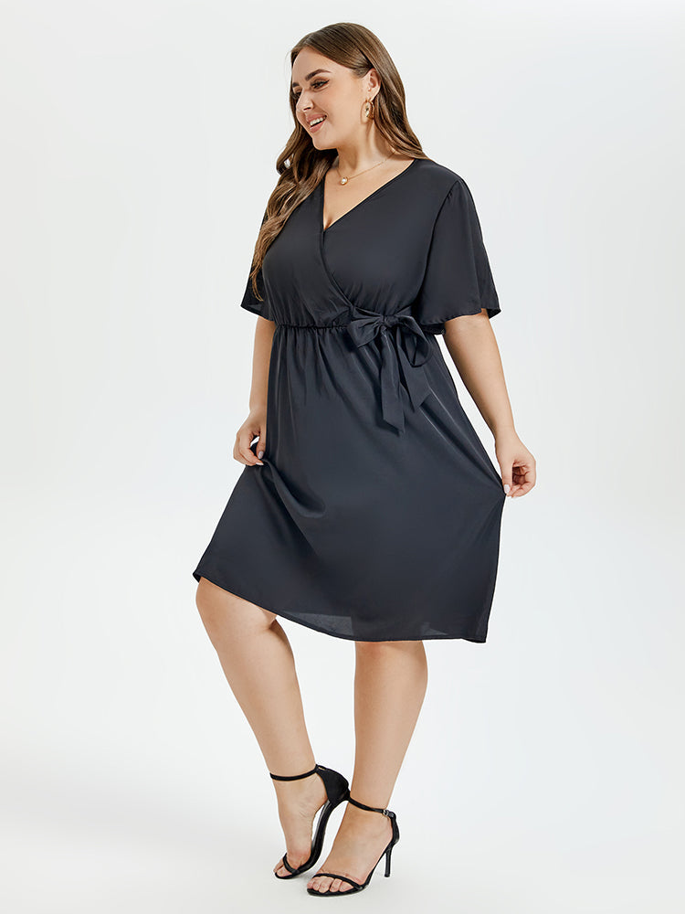VIP Butterfly Sleeve Ruffle Hem Belted Midi Dress