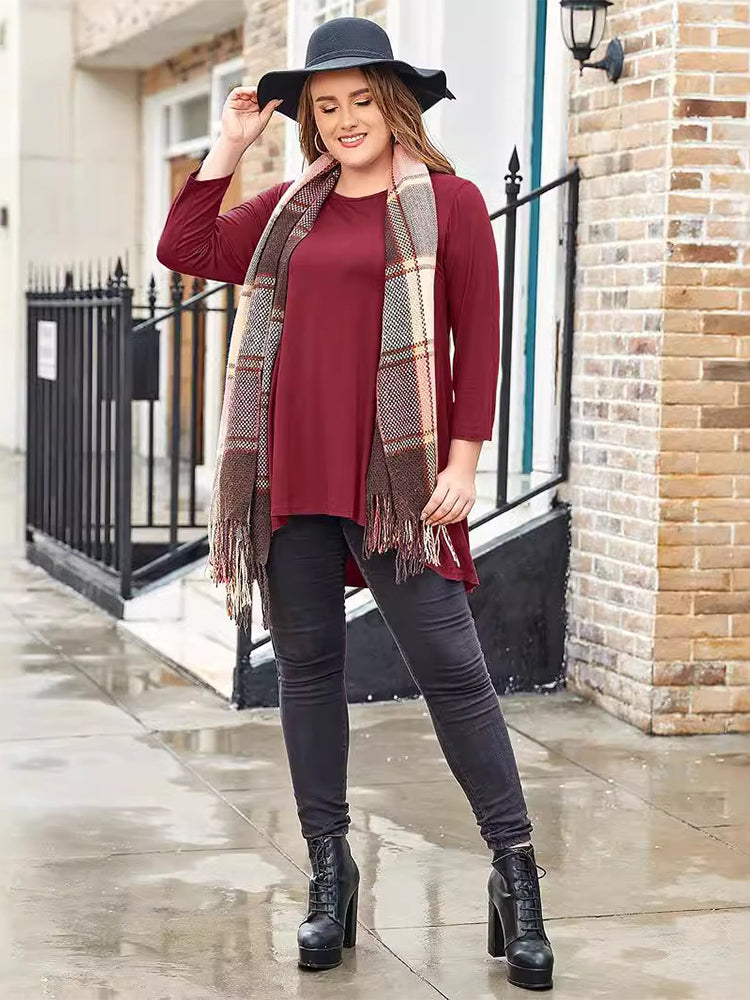 Solid Round Neck Asymmetrical Hem Tee