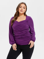 Solid Ruched Front Lantern Sleeve Blouse