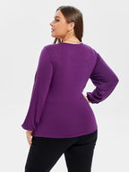 Solid Ruched Front Lantern Sleeve Blouse