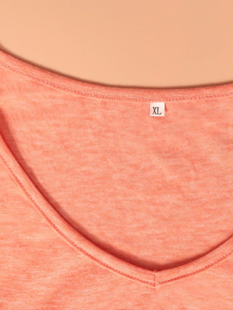 Plus Orange V-Neck Ruffle Sleeve Frill Trim Tee