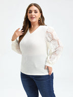 VIP Plain V-Neck Lace Sleeve Blouse