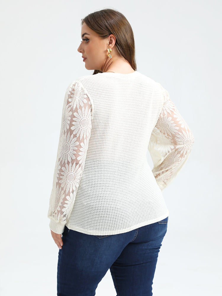 VIP Plain V-Neck Lace Sleeve Blouse