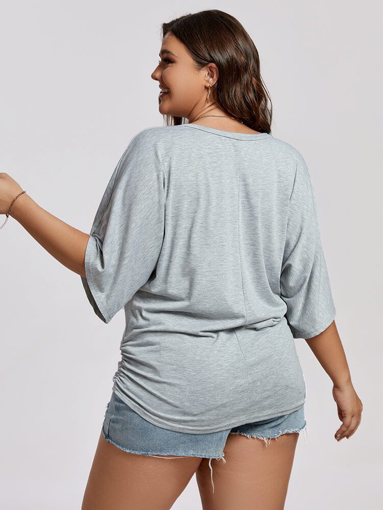VIP Plus Plain Ruched Batwing Sleeve Tee
